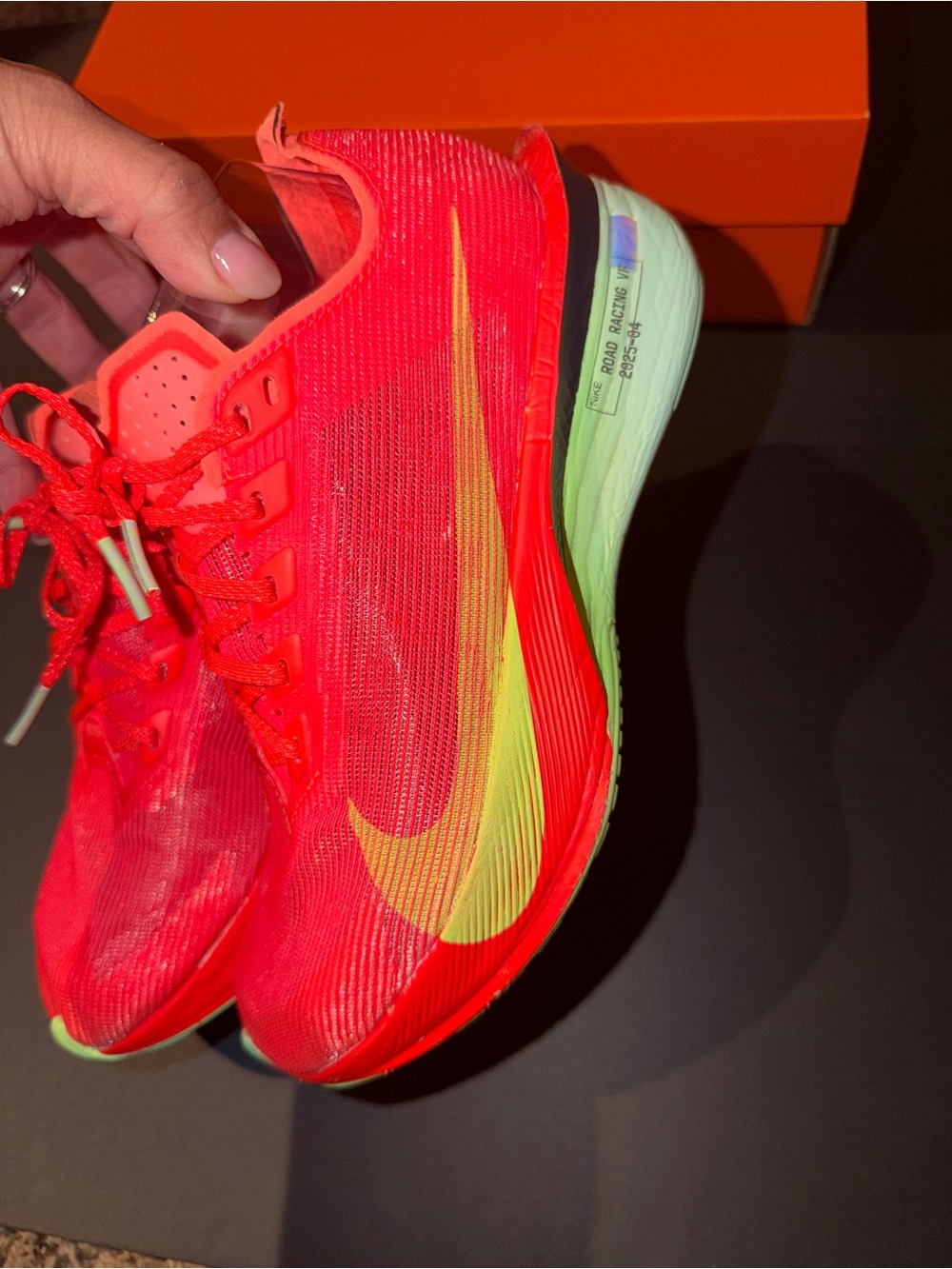 Nike Racing Shoes - Neon Red with Lime Swoosh and Mint Sole